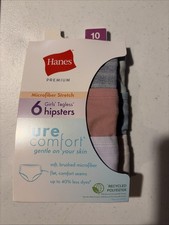 Girls' Hanes 6pk Tagless Pure Comfort 100 Organic Cotton Briefs Sz10 Asst Color