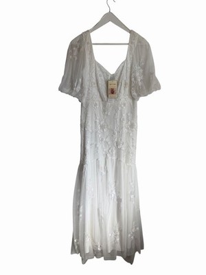 Monsoon Braut Brautkleid elfenbein verziert violett Größe 12 UVP 550£ Ärmel