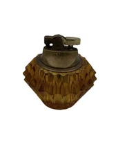 Vintage Yellow Amber Colored Glass and Chrome Table Top Lighter Japan Untested