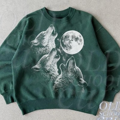 Three Wolves Moon Vintage 90s Style Sweatshirt, Retro Wolf Crewneck |