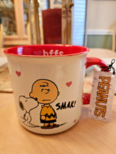 TAZA DE CAFÉ PEANUTS CHARLIE BROWN SNOOPY "BEST FRIENDS FOREVER" BFFS CORAZONES ROSAS
