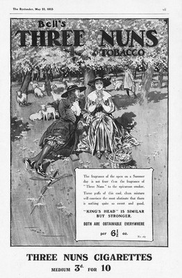 Bell's Three Nuns Tabak; Sommertag Motiv - antike Werbung 1913