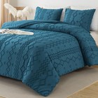  Teal Tufted Comforter Set King(104x90Inch), 3 Pieces(1 Boho Comforter, 2 