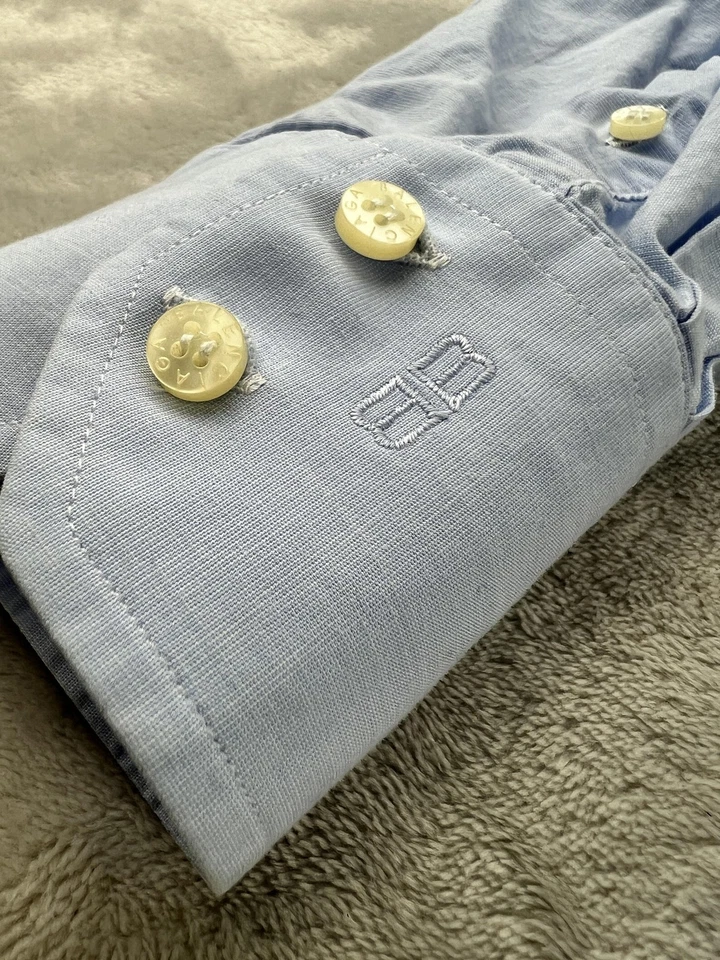 Camisa Balenciaga Para Hombres 2XL Azul Manga Larga Botón Frontal Vestido Algodón Diseñador Foto 3 de 4