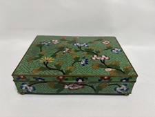 Antique or Vintage Chinese Cloisonne Enamel Jewelry Trinket Box with Hinged Lid