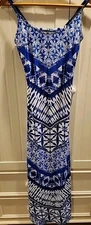 VENUS Spaghetti Strap Summer Tank Top Maxi Dress Size Medium Blue & White Beachy