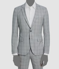 Hugo Boss Men's Gray Arti Plaid Extra Slim-Fit Suit Jacket Size 40S