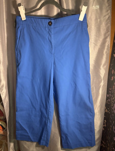 Ann Taylor Women's Blue Solid Dress Pants Pockets Flat Front Button/Zip