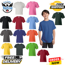 Image of Gildan Youth Heavy Cotton Tee Crew Round Neck Plain Solid T-Shirt 5000B