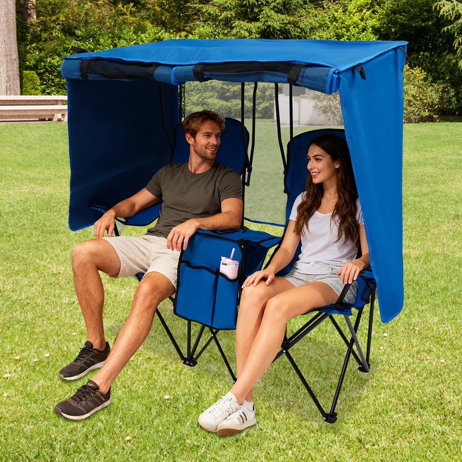 Foldable Picnic Beach Camping Chair With Canopy Shade Outdoor Folding Chair