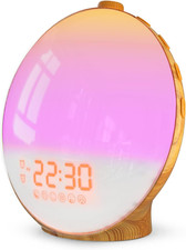 Sunrise Alarm Clock for Heavy Sleepers, Wood Grain Wake up Light Sunset Simulati