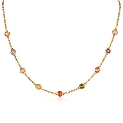 Gold Plated Sterling Silver Chain Necklace with Multi Coloured Stones
