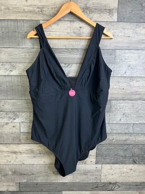 Accessorize Damen Badeanzug Größe UK 24 Schwarz Lexi Shaping Plunge Urlaub Schwimmen