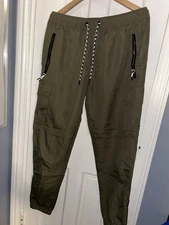 CSG Cargo Jogger Pant Sz L Green Elastic Waist Tapered Leg Pull-On Drawstring