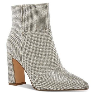 Madden Girl Bonnie Silver Crystal Party Block Heel Ankle Dress Booties Size 6M