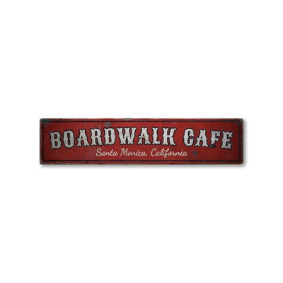 Boardwalk Cafe, Custom Beach Location - Rustic Distressed Wood Sign