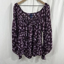 Venezia Jeans Purple Floral Flare Babydoll Top Womens Size 18/20 Whimsy Romantic