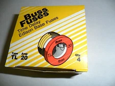 Box of 4 New Buss TL 20 Tron Edison base Time Delay Fuses 20A fuse
