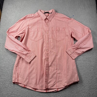 Sean John Dress Shirt Mens XXXL Original Fit Striped Logo Roll Tab Sleeve Casual