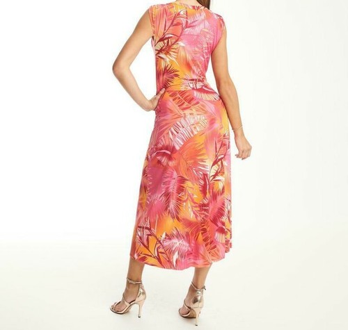 Coldesina Women's Jude Printed Draped Midi Asymmetric Dress Pink Palm 2X Size - Picture 2 of 2