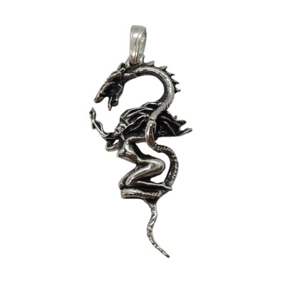 Unikat Sterling Silber Drachen Anhänger - Handarbeit, nickelfrei, 925 gepunzt