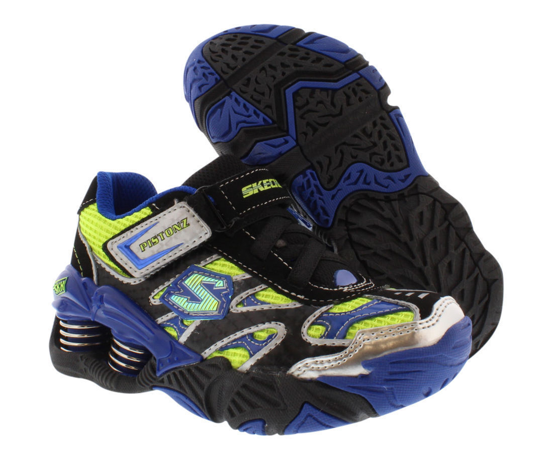 Skechers Boys 11 Mega Flex Pistonz Spring Heels Athletic Black/Blue Sneaker  | eBay