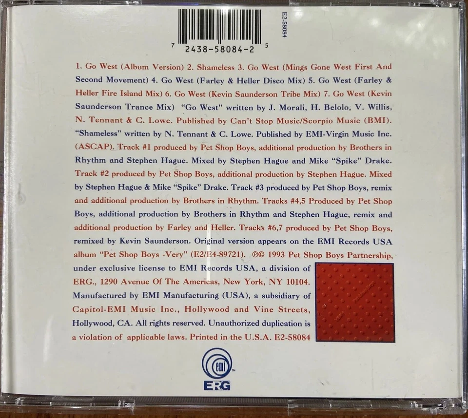 Pet Shop Boys RARE US Remix CD GO WEST Farley Heller Saunderson Brothers Rhythm - Image 2 of 2