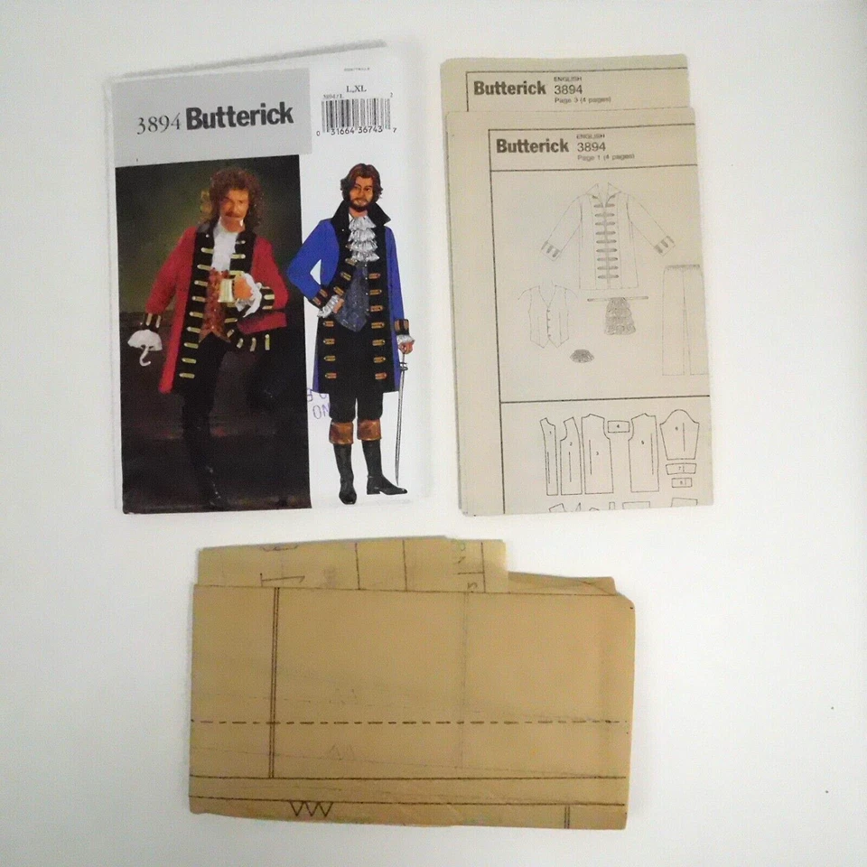 Butterick 3894 Mens Pirate Costume Sewing Pattern Sz L-XL Uncut Sherlock Holmes - Image 2 of 4