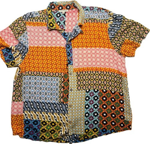 Earthbound Trading Co L Button Up Shirt Multi Color Travel Hippie Boho Indie Art