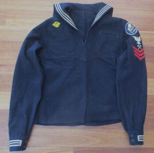Original WW2 Vintage US NAVY UNIFORM JUMPER SEABEES & Petty Officer Patches
