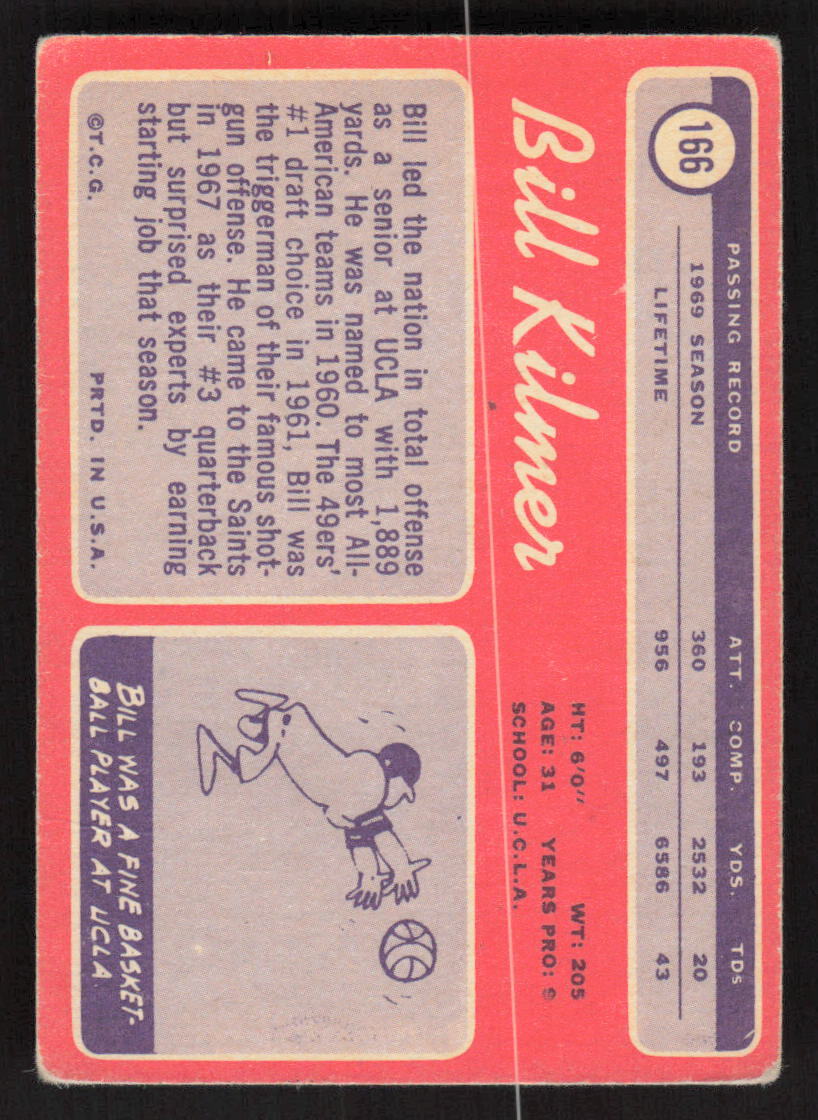1970 TOPPS BILL KILMER 166 VG FOOTBALL NEW ORLEANS SAINTS eBay