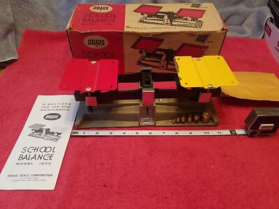 OHAUS SCHOOL BALANCE SCALE MODEL 1200 W/BOX & INSTRUCTIONS VTG USA