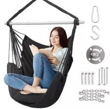 Spacious Hammock Chair Swing w Removable Metal Support Bar & One  Seat Cushion