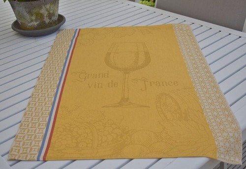 Dish Towel Cotton Jacquard 50X70 Cm Yellow With Wine Motifs From France - Picture 5 of 6
