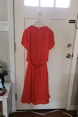 Red Short Sleeve Summer Flare Dress Elastic Waist With Pockets Midi Small |  eBay