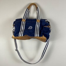 POTTERY BARN KIDS Navy Blue DIAPER BAG Canvas Baby Duffle Tote Leather Monogram
