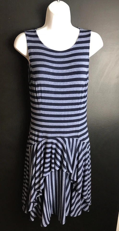Vestido ELLA MOSS Alexa Peplum Azul Rayas Jersey Tejido Volantes En Niveles Antro Talla S Foto 3 de 4
