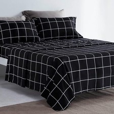 SLEEP ZONE Printed Plaid Twin Bed Sheets Twin, White Grid on Black