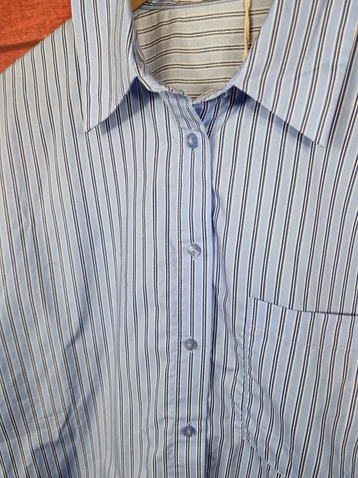 Mango Cotton Classic Fit Contrast Stripe Print Pinstripe Shirt Size S - Image 3 of 4