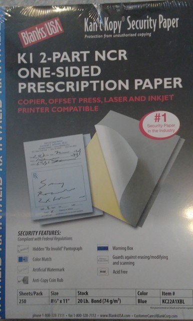 Blue Security Prescription Paper 2 Part NCR 250 Sheets EBay