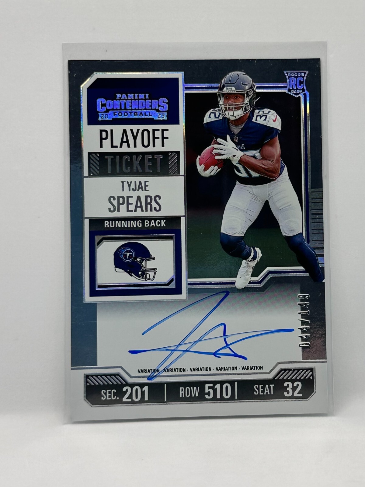 2023 Panini Contenders Playoff Ticket Auto Tyjae Spears #/149 RC Rookie #137 Var