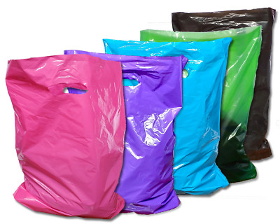 3 Sizes, 30 Pack Plastic Merchandise Bags, Assorted  Colors Gift Combo w Handles