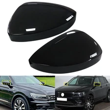 Gloss Black Door Wing Side Mirror Cover Caps L+R For VW Tiguan MK2 SUV 2016-2023
