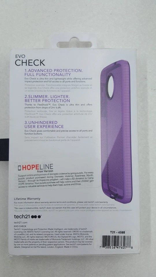 Tech21 Evo Check Phone Case - Motorola Moto Z Force - Purple New - Image 2 of 4