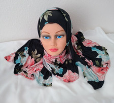 Hijab 2 Piece Scarf Muslim Head Cover Islamic Floral Women's Underscarf Lycra