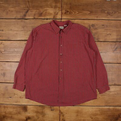 Vintage L.L.Bean Karo Hemd Knopf 2XL 90er Herren Langarm rot kariert
