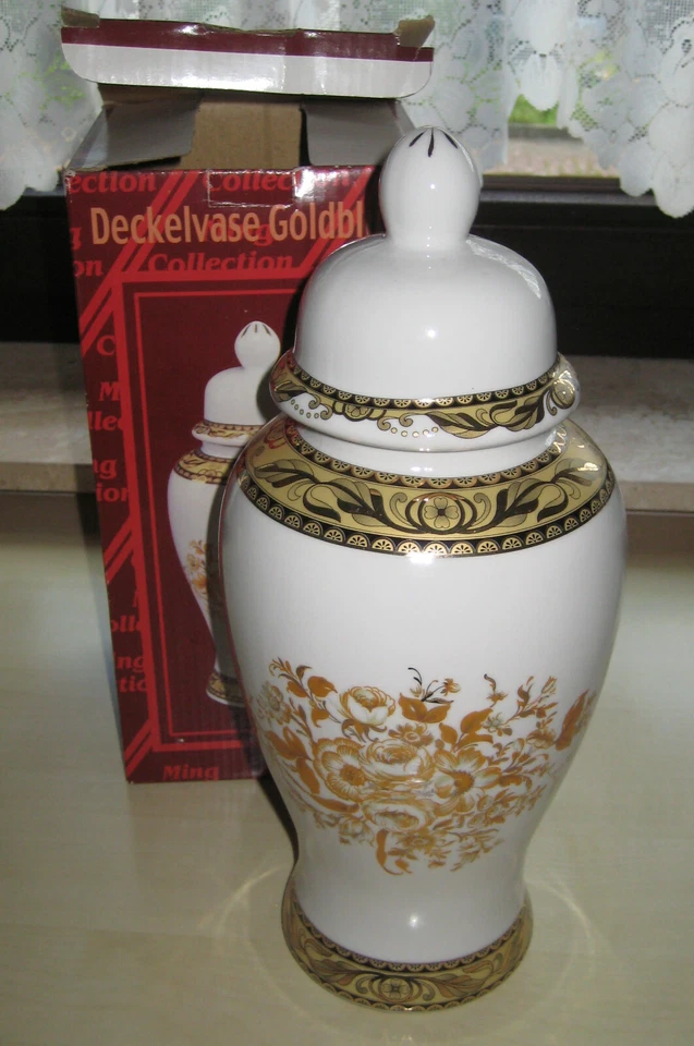 Deckelvase Goldblüte, Ming Collection Vase mit Blütenmuster Gold ***NEU + OVP*** - Bild 4 von 4