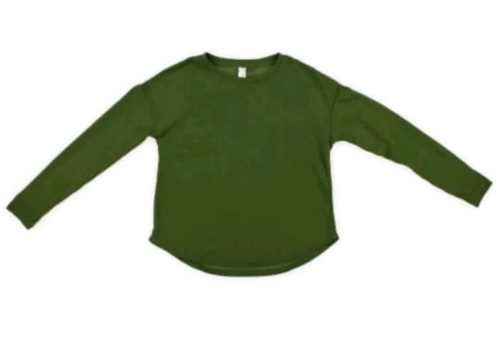 Womens Green Waffle Knit Long Sleeve Lounge Shirt, Junior Size L, Lightweight - Picture 3 of 8