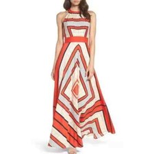 Eliza J Scarf Print Crepe de Chine Halter Dress Size 0 $168