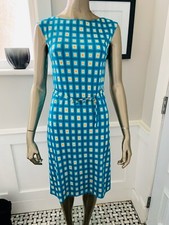 PRADA TURQUOISE YELLOW GEOMETRIC SLEEVELESS SILK DRESS LOGO 40/S CHEST 32 INCHES